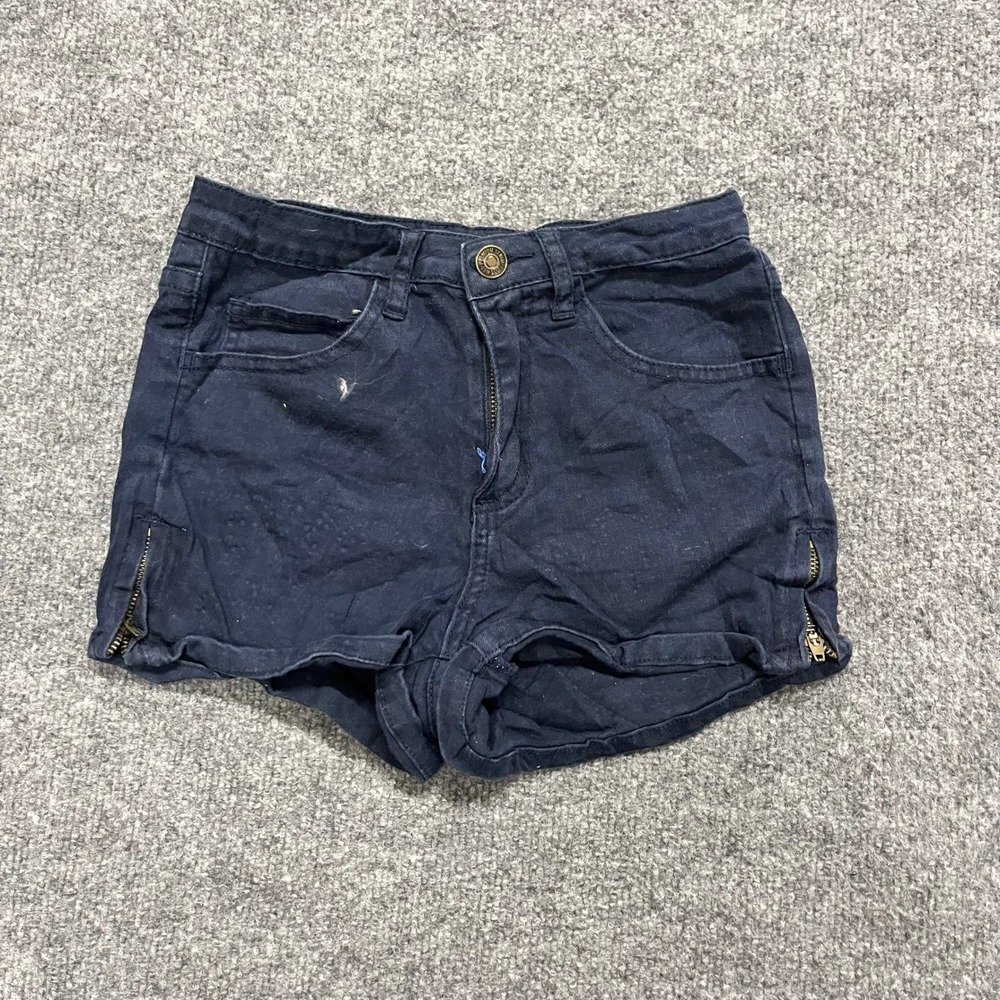 Love H81 Shorts Womens Size 25 Navy Blue Denim High Waisted Side Zip Cuffed Tag